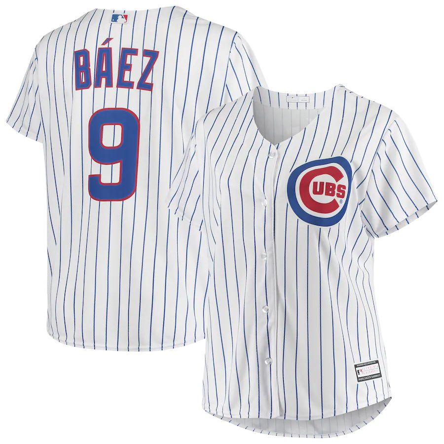 Womens Chicago Cubs #9 Javier Baez White Plus Size Replica Player MLB Jerseys->women mlb jersey->Women Jersey